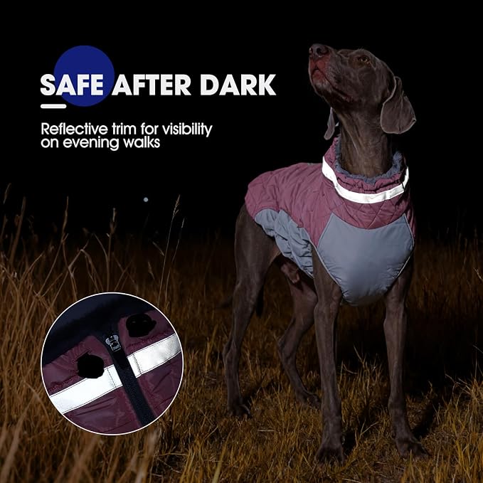 FUAMEY Dog Cold Weather Coats Reflective Dog Warm Jacket with Harness | Fleece Winter Coat for Large Dogs Snow Puffer Vests with Zipper Reflective Turtleneck Jackets for Winter Pink XXXL