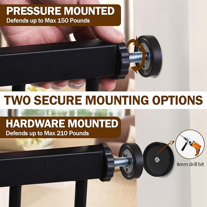 Mumeasy 29.7-57" Extra Wide Baby Gate,Dog Gate Indoor for Doorways & Stairs | No Drilling Pressure Mounted Pet Gate for Dogs Outdoor, Auto Close Easy Walk Thru Child Safety Gate for Hallways, House,Black