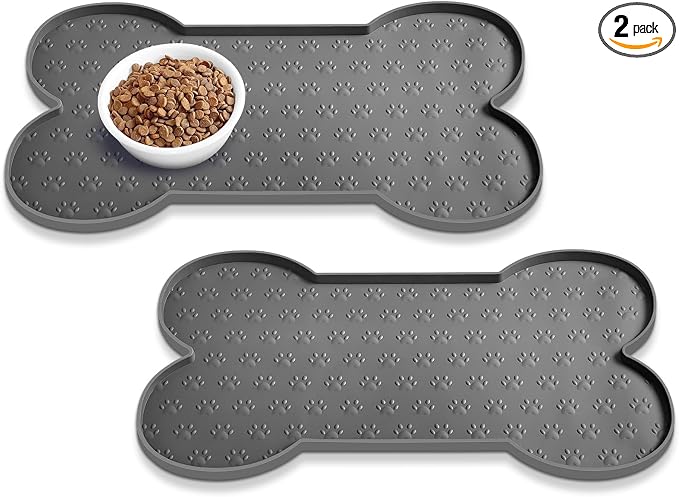 PWTAA Dog Food Mat Anti-Slip Silicone Dog Bowl Mat Thicker Pet Placemat Waterproof Cat Feeder Pad with Raised Edge Puppy Kitten Feeding Mats Suitable Small Medium-Sized Dogs Cats Eating Tray - 2PCS
