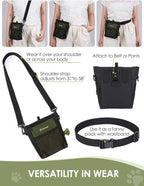 4 Cup Dog Treat Pouch with Silicone Insert Bag& Clicker(Army Green) | 2 Pair Magnetic Closures, Belt Clip/Waist Belt/Crossbody Wear, Zipper Pocket Poop Bag Holder for Pet Training/Daily Walking