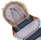 HDE Dog Puffer Jacket Fleece Lined Warm Dog Parka Winter Coat with Harness Hole Navy Retro Stripe - XXL
