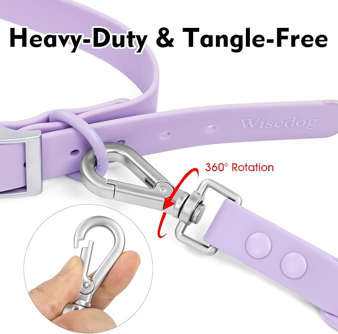 Wisedog Waterproof Dog Leash, Lilac, 6 ft × 3/4 in | Adjustable, 2 Metal Swivel Hooks, Easy to Clean, For Small, Medium, Large breed Dogs