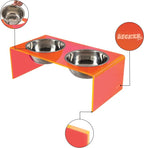 DBL2000E Keaton 5" Small/Medium Modern Acrylic Rectangular Elevated Pet Feeder with 20oz 2-Stainless Steel Bowls, Pink/Chrome