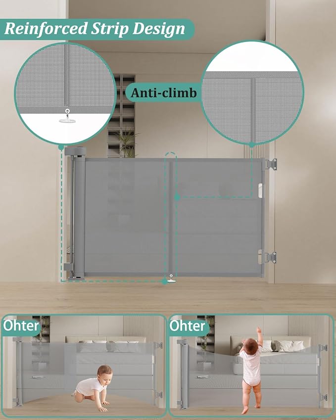 Miumoon 59 inch Reinforced Retractable Baby Gates 42 inch Tall | Retractable Dog Gate with No Crawl Through Reinforced Strip, 5 FT Retractable Gate for Stairs,Doorways,Hallway,Indoor/Outdoor