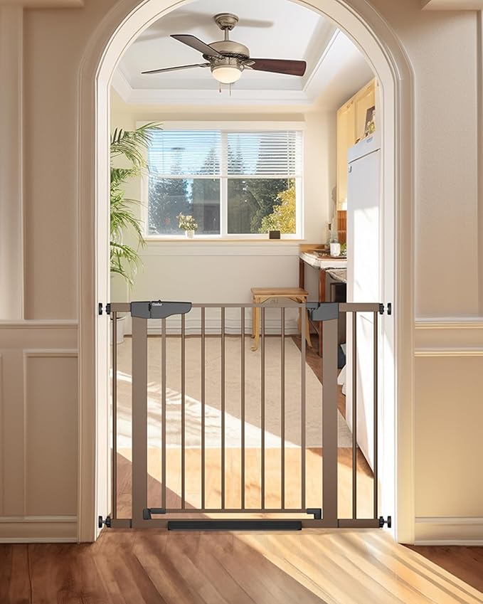 Cumbor 30-40.6 in Baby Gate for Stairs and Doorways, Dog Gate Indoor Brown | Mom's Choice Awards Winner, Auto Close, Double Lock, Safety Child Gate for Toddlers & Pets, Pressure or Hardware Mounted