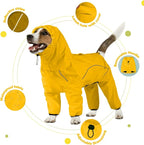 ADINIKIA Dog Raincoat,Waterproof Rain Jacket with Removable Hood,Yellow XL | Leash Hole/ Reflective Stripe/Adjustable 4 Legs Rainsuit/Full Coverage/ Snowproof Windproof/ For Small to 3X-Large Dogs