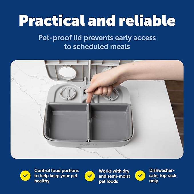 PetSafe Automatic 2 Meal Pet Feeder | Slow Feed Portion Control, Dial Timers Schedule 2 Automatic Meals in 30-Min Steps, Each Compartment Holds up to 1.5 Cups