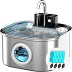 Lawfery 3.2L/108oz Wireless Stainless Steel Cat Water Fountain | Battery Operated Cordless Design with 3 Modes, Pet Drinking Fountain for Cats and Small Dogs, 4 Filters & 4 Sponges