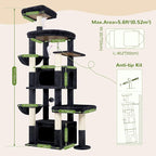 Globlazer Cat Tree for Large Cats, 75in Tall Multi-Level Heavy Duty Cat Tower for Indoor Cats with Extended Platform, 2 Spacious Condos, 2 Padded Perches, 6 Sisal Scratching Posts, S75, Dark Grey