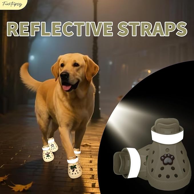 Dog Shoes,Non-Slip Waterproof Sandals for Hot Pavement, Breathable Perforated Boots,Adjustable Straps Dog Rain Booties for Summer Beach and Rainy Day(Beige,#8)