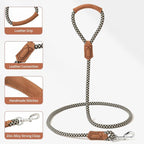Mile High Life Dog Leash with Genuine Leather Handle, 6 FT/5 FT/4 FT | Leather Grip Rope Leash, Heavy Duty 360° Swivel Metal Clasp, for Small Medium & Large Dogs