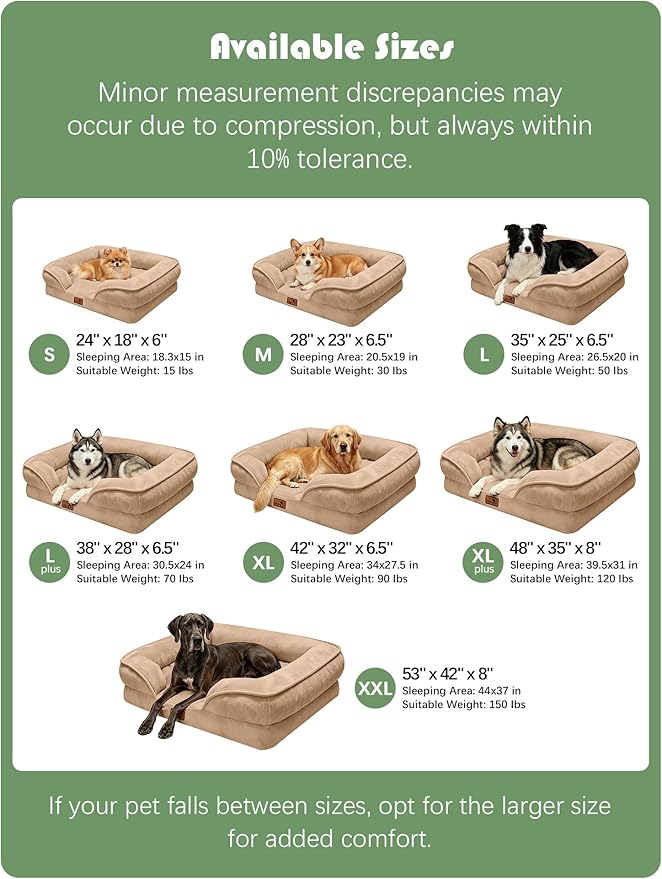 Spotted Play Orthopedic Dog Bed with Sides - Sofa Beds for Extra Large Dogs, Supportive Foam Pet Couch Bed with Washable Removable Cover, Waterproof Lining and Non-Slip Bottom, Brown - XL