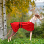 Greyhound Whippet Raincoat Waterproof with Reflective Stripe high Neck fit for Italian Greyhounds Whippets Long Back Breeds - Red - S