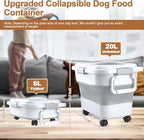 Dog Food Storage Container, 10-20 lbs Airtight Collapsible Cat Food Storage Container with Attachable Wheels, Portable Handle, Dog Food Scoop for Dog Cat Bird Pet Dry Food Storage Bin Light Grey