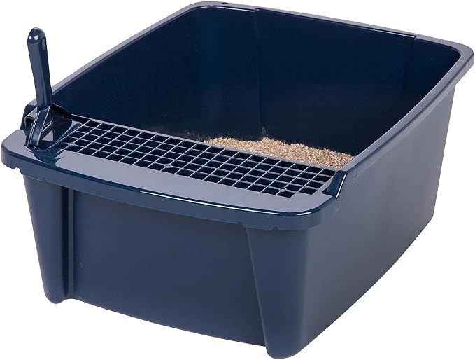 IRIS USA Large Front Door Cat Litter Box, Walk-in Entry, Navy | Senior Cats, Private Enclosure Design, Flip Door Access, Covered Walk-Through, Privacy Hood, Contained Environment