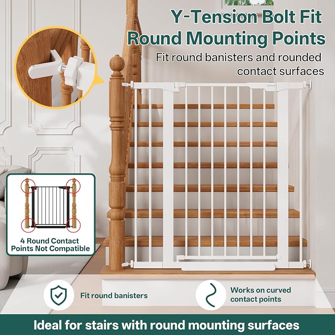 InnoTruth 27-36.6 in Wide x 35.5 in High Extra Tall Baby Gate, White | Indoor Metal Dog Gate for Stairs and Doorways, Auto Close Walk Through Door for Pets, Double Lock, Pressure or Hardware Mount