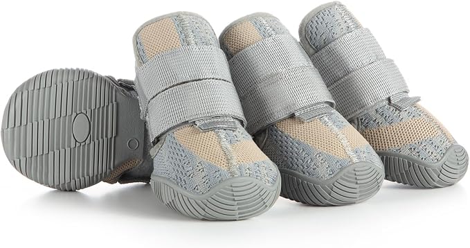 Dog Shoes for Medium Dogs, Outdoor Dog Boots & Paw Protectors for Hot Pavement, Winter Snow Hiking, Breathable Dog Booties, Indoor Hardfloors Anti Slip Sole White Size 6