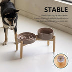 Havniva Elevated Slow Feeder Dog Bowls, Ceramic Dog Bowl Slow Feeder Set | 1.6 Cups Raised Slow Feeding Bowl for Medium Breed, 7.3” Dog Water Bowl with Wooden Stand, Puzzle Dog Slow Feeder, Non-slip