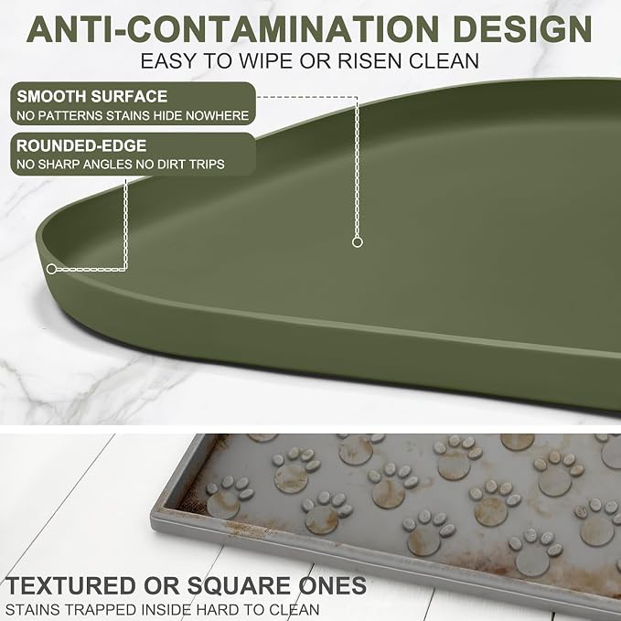 36" x 24" x 1" Extra Large Silicone Pet Food Mat with Raised Edge for Food and Water Bowl, Dog Feeding Mats, Cat Food Trays for Floor Waterproof, Rubber Tray for Dogs and Cats, Light Olive Green