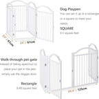 BHG Metal No-Assembly Freestanding Dog Gate with Door Walk Through, Extra Wide 96", Extra Tall 32" Pet Gate, Accordion Puppy Folding Playpen Dog Fence for Indoor & Outdoor, with 2PCS Support