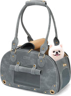 Dog Carrier Purse, Pet Bag Bling Waterproof Premium Leather Pet Travel Portable Bag for Cat and Small Dog Home & Outdoor Small Grey