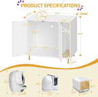 Hzuaneri Large Cat Litter Box Enclosure, Automatic Litter Box Furniture | Wooden Self-Cleaning Cat Cabinet with Storage & Scratch Pad, Modern Cat Washroom, End Table, White and Gold CB87103G