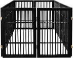 Urnporium Pet Dog Gate Freestanding, Strong Durable Folding Wooden Fence, Portable Acacia Hardwood Safety Barrier for Indoor & Outdoor Use (Black Pet Gate, 8 Panel 30" Tall)