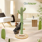 Globlzer 30in Cactus Cat Scratching Post for Indoor Cats, SC30, Green | Stable Cat Scratcher for Kitten Adult Cats, Durable Sisal Rope, Interactive Solid Wood Ball Game, Dangling Ball Toy