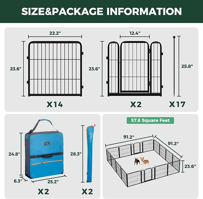 FXW Rollick Unleashed Dog Playpen for Indoor, Yard, RV Camping, 24 inch 16 Panels Dog Pen with Playpen Storage Bag (2 Packs) for Small and Puppy Dogs, Black│Patented