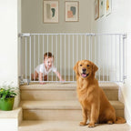 23.8"-60.6" Extra Wide Baby Gate for Stairs, Metal Pet Dog Gate for Doorways Indoor, 2 Installation Positions, Hardware Mount, 29.1”H Walk Through Safety Child Gate for Kids Toddler, White