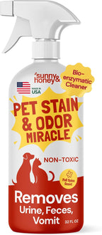 Sunny & Honey Pet Stain and Odor Remover Spray for Carpets, 32floz Spice | USA Made - Enzyme Cleaner for Dog Urine & Poop - Eliminates Set In Stains - Color Safe - For Rugs, Furniture & Car Seats
