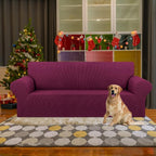 Stretch Couch Covers for Sofa, 3 Cushion Couch Slipcover,Wine | 1-Piece Washable Sofa Cover Pet Friendly(78"-94") Furniture Protector Soft Jacquard, Elastic Bottom for Dogs & Kids