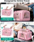 Top Expandable Cat Carrier for Airline Travel, 17x11x9.5 in, Pink | Stable reinforced frame, locking zippers, and breathable mesh for airport waits, vet visits, road trips, and daily travel