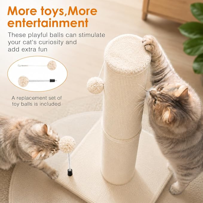 Carpet Cat Scratching Post Heavy Duty for Indoor Large Cats,Beige | Thick Scratch Post for Adult Cats | Carpeted Cat Tree Tower | Tall Cat Scratcher| Couch Furniture Protector| Interactive Toys