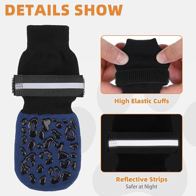 KOOLTAIL Anti Slip Dog Socks to Prevent Licking Paws,Dog Shoes for Hot Pavement, Reflective Traction Control Booties, Dogs Boots & Paw Protector for Hardwood Floors Small Medium Large Senior Dogs