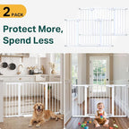 Cumbor 2 Pack 30-54" Baby Gate for Stairs, Dual Lock & Self-Closing Dog Gate for Doorways, Easy Install Pressure Mounted Pet Gates Indoor, Easy Walk Thru Wide Safety Proofing for Babies & Pets, White