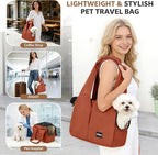 Dog Purse Carrier for Small Dogs and Cats, Soft-Sided Pet Tote Bag with 6 Large Pockets, Collapsible Travel Puppy Carrier, Fits Pets up to 13 lbs (Caramel, 15.7" L x 8" W x 11.8" H)