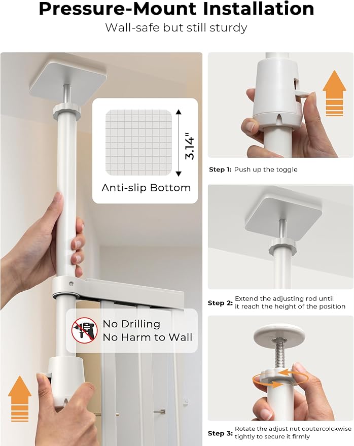 Extra Tall Cat Gate for Doorway: 74.8"-90.5" Tall Cat Gates for Pet 30.3"-38.2" Wide Pressure Mount No Wall Drilling for Indoor Stairs Doorway Room Door Dog Safety Barrier No Toddler