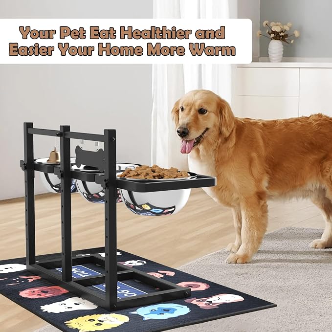 Elevated Dog Bowls for Large Dogs, 6 Height Adjustable Raised Stand with Mat, Slow Feeding Bowl and Three 1700ML Bowls, for Large Breed and Multi-Pet Households