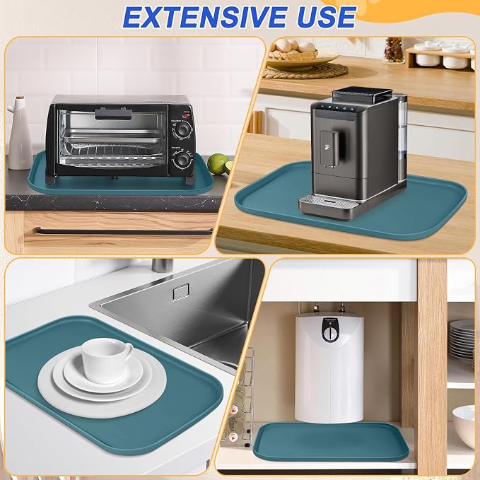 SMILOOL Silicone Pet Food Mat with Raised Edge for Food and Water Bowl, Dog Feeding Mats, Cat Food Trays for Floor Waterproof, Rubber Tray for Dogs and Cats, 24 x 16 x 0.8 Slate Blue