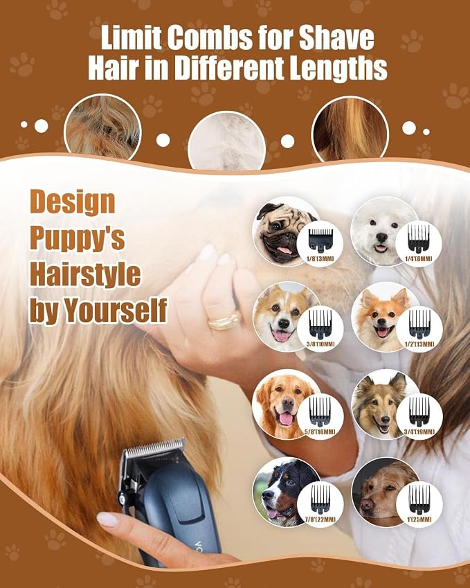 5-in-1 Low Noise Rechargeable Cordless Dog Clippers Pet Grooming Kit for Dogs & Cats|Quiet high Power pet Grooming Set for Small Large Dogs & Thick Coated Cats, Includes Comb, Clippers & Nail Clipper