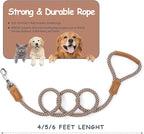 Mile High Life Dog Leash with Genuine Leather Handle, 6 FT/5 FT/4 FT | Leather Grip Rope Leash, Heavy Duty 360° Swivel Metal Clasp, for Small Medium & Large Dogs