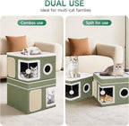 Shikha 2 Story Cat House beds for Indoor Cats with Scratch Pads Green | 2 in 1 Dual Use Double Cat Bed Cave for Multiple Pets Kitten, Elevated Perch for a Wide View, All Season Reversible Cushion