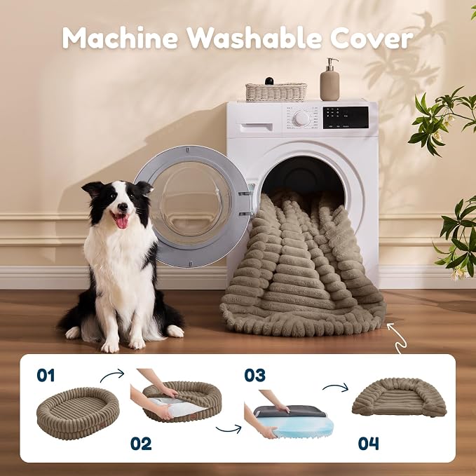 ChiXnuggle Orthopedic Dog Bed, Washable Cover, Faux Fur Bolster Pet Couch | waterproof,egg crate foam,non-slip bottom,for small medium dogs,taupe,30*24*7,dog sofa,puppy bed