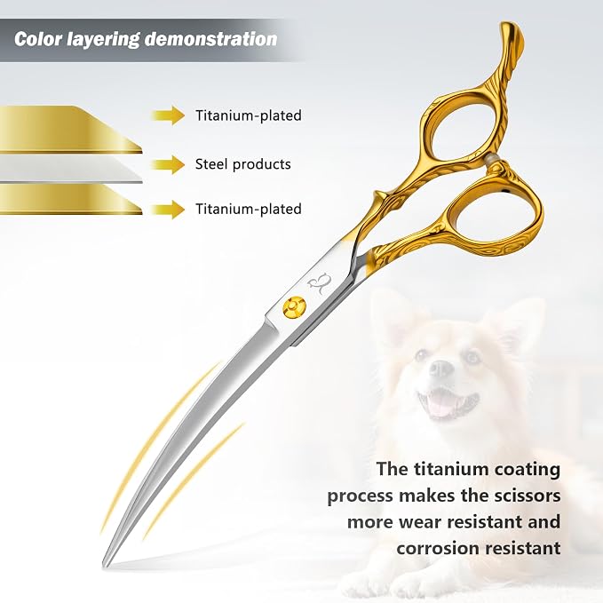 Dog Grooming Scissors,Chunkers Shears and Thinning Shears with Safety Round Tips, Sharp and Comfortable 4 in 1 Dog Scissors for Grooming