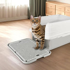 Cat Litter Box Step, Large Cat Step Ramp with Filter Function, Grey | Double Layer Litter Box Ramp, Litter Catcher for Kittens & Elderly Cats, Non-Slip Cat Litter Mat Pedal, Easy to Clean
