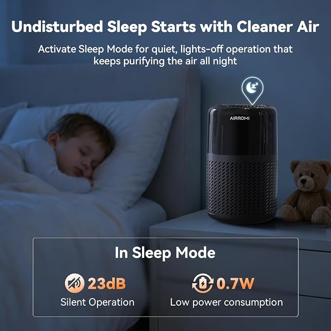 AIRROMI HEPA Air Purifier for Bedroom&Home,Pet Air Purifier for Home Pets,Removes Pet Odor,Cat Litter Smell,Dust,Smoke&Allergies,Quiet Room Air Purifier with Scents,360°Air Cleaner,A2005 Black