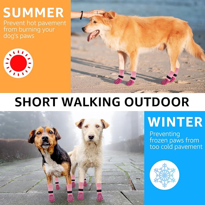 SCENEREAL Dog Socks to Prevent Licking Paws for Hot/Cold Pavement Anti Slip, Dog Shoes for Hardwood Floors, Dog Boots & Paw Protectors with Grippers for Small Medium Large Senior Dogs