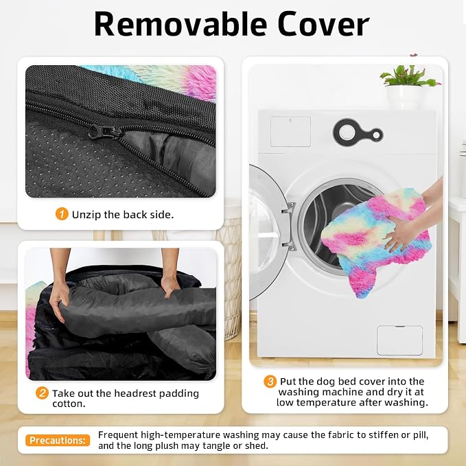 GGIB Calming Dog Bed Fluffy Plush Dog Mat for Furniture Protector with Removable Washable Cover for Large Medium Small Dogs and Cats (Medium, Rainbow)