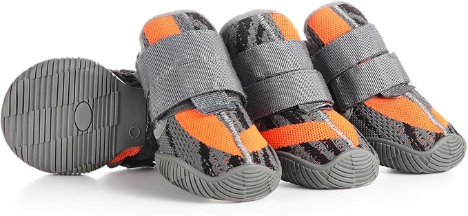 Dog Shoes for Large Dogs, Outdoor Dog Boots & Paw Protectors for Hot Pavement, Winter Snow Hiking, Breathable Dog Booties, Indoor Hardfloors Anti Slip Sole Grey Size 9